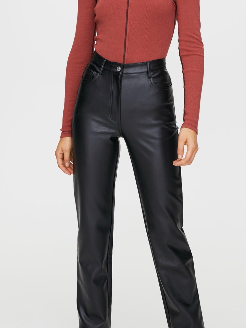 Wilfred Women's Black Faux Leather Straight Leg Pants